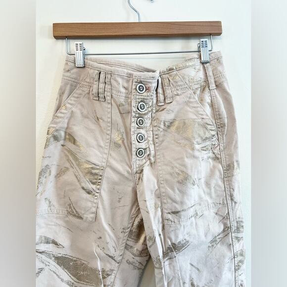 Anthropologie wanderer utility pants gold foil relaxed high waist button fly 28 - Picture 4 of 10